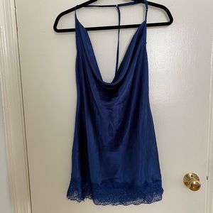 Dreamgirl Satin Slip with Cowl Neck, T-Back Strap and Lace Bottom